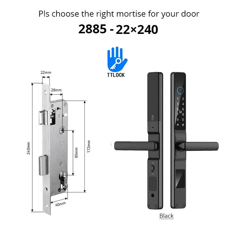 Slim 3.5cm Waterproof Aluminum Smart Door Lock with TTLock Bluetooth Fingerprint Password IC Card APP Control for Sliding Doors