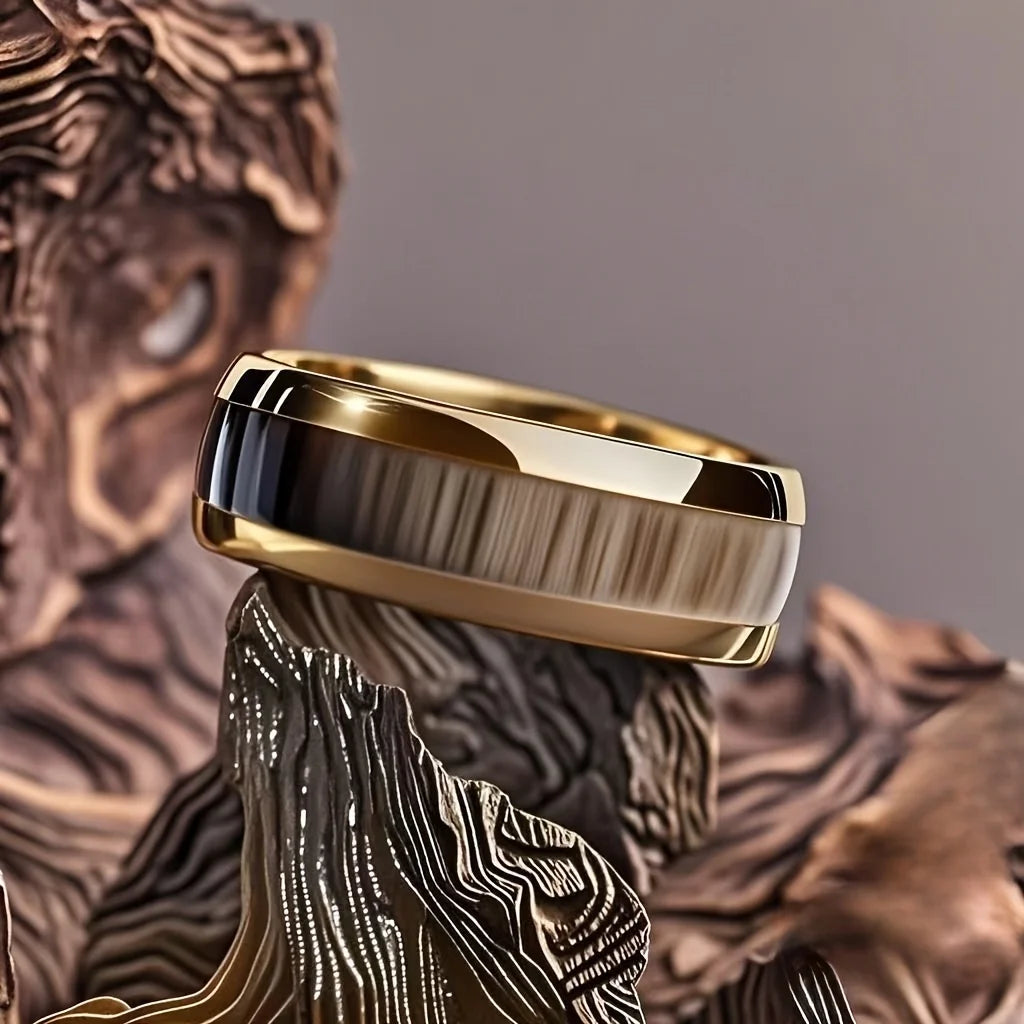Smart Health Ring with Abalone Shell Inlay - Gold Stainless Steel 8mm Tidesmit