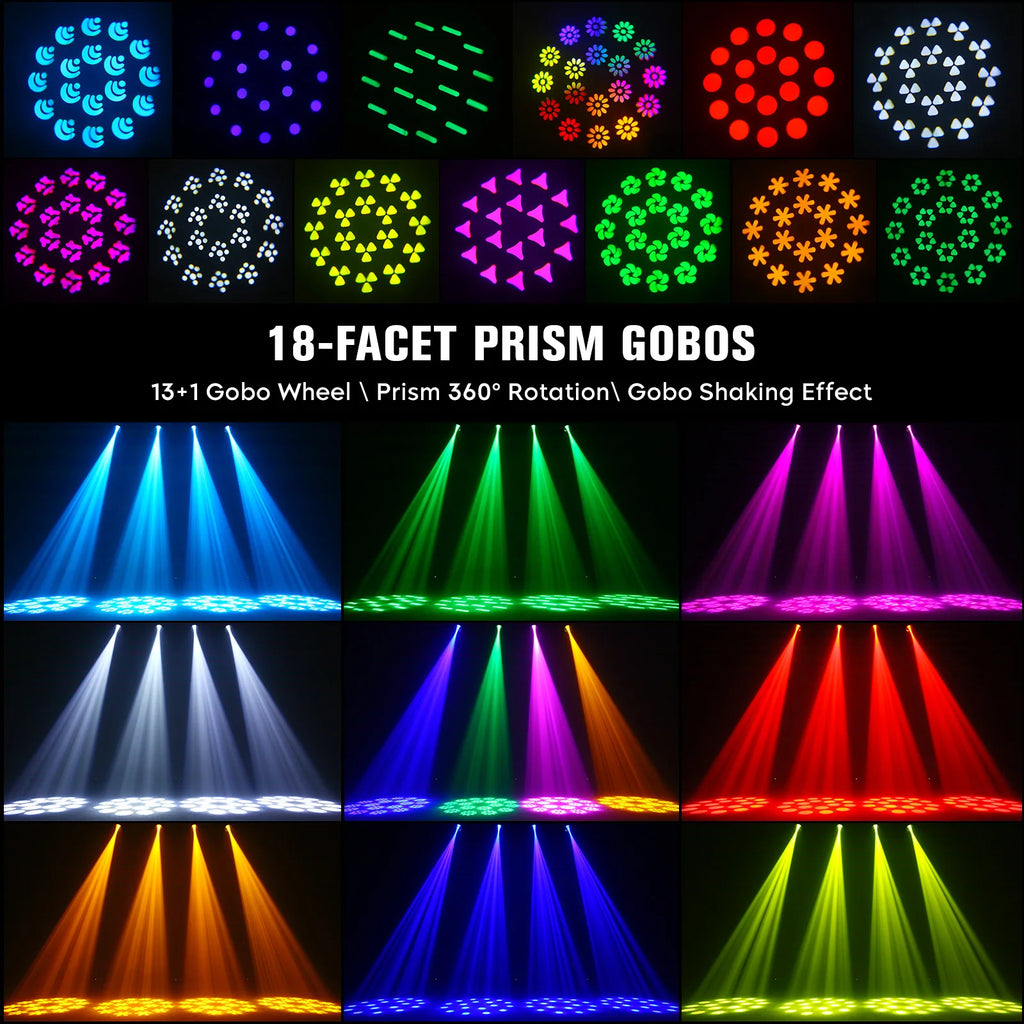U'King 150W Beam Moving Head Light Rotating 18 Prisms 14 Gobos LED Rainbow Effect Zoom Stage Light DMX512 for DJ Disco Wedding