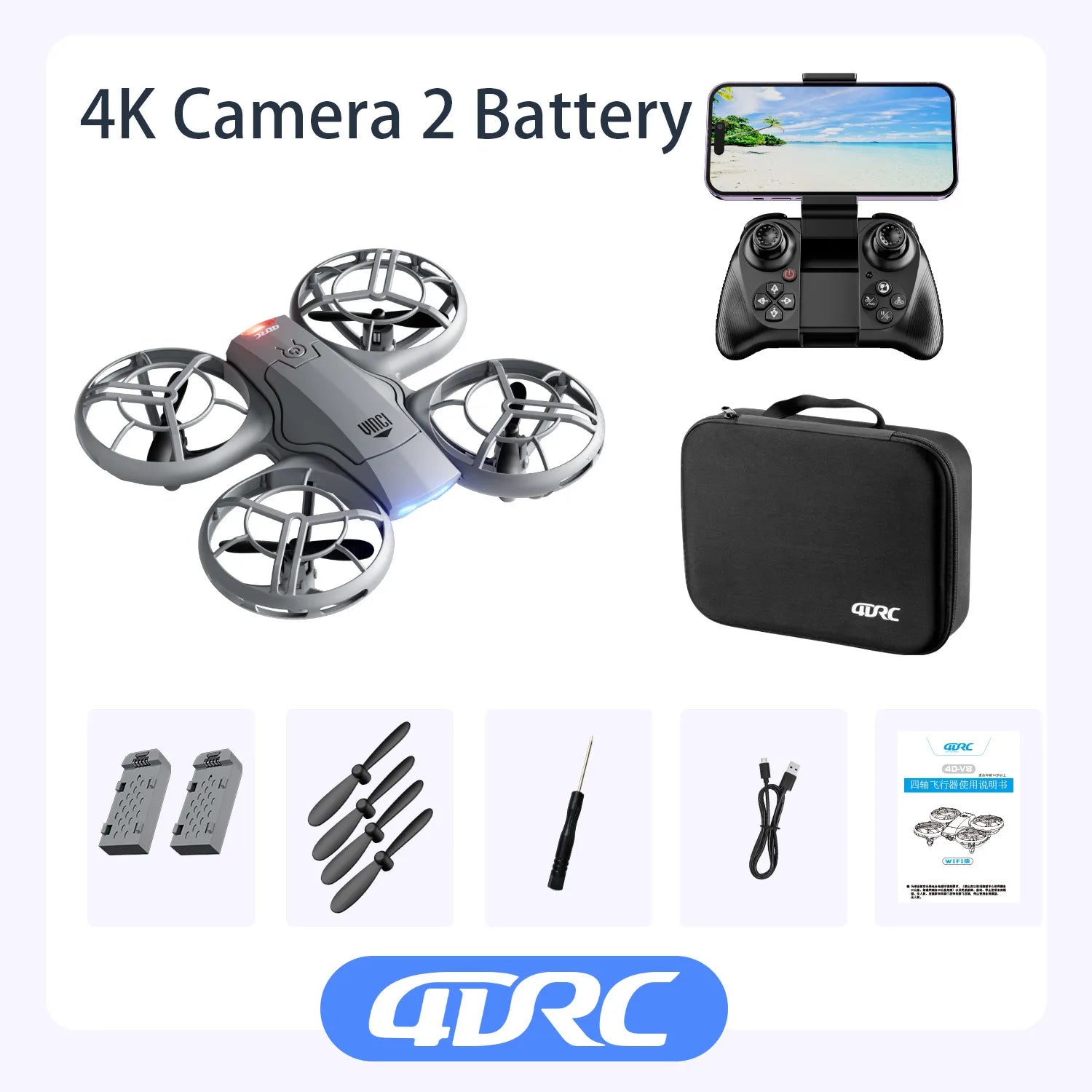 Mini 4K Camera Drone – Foldable Quadcopter for Beginners with GPS GREY 4K HD 2B Tidesmit