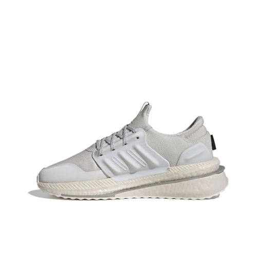 Men’s gray Adidas X_PLR BOOST low-top running sneakers with durable fabric, lace-up closure, and shock-absorbing sole.