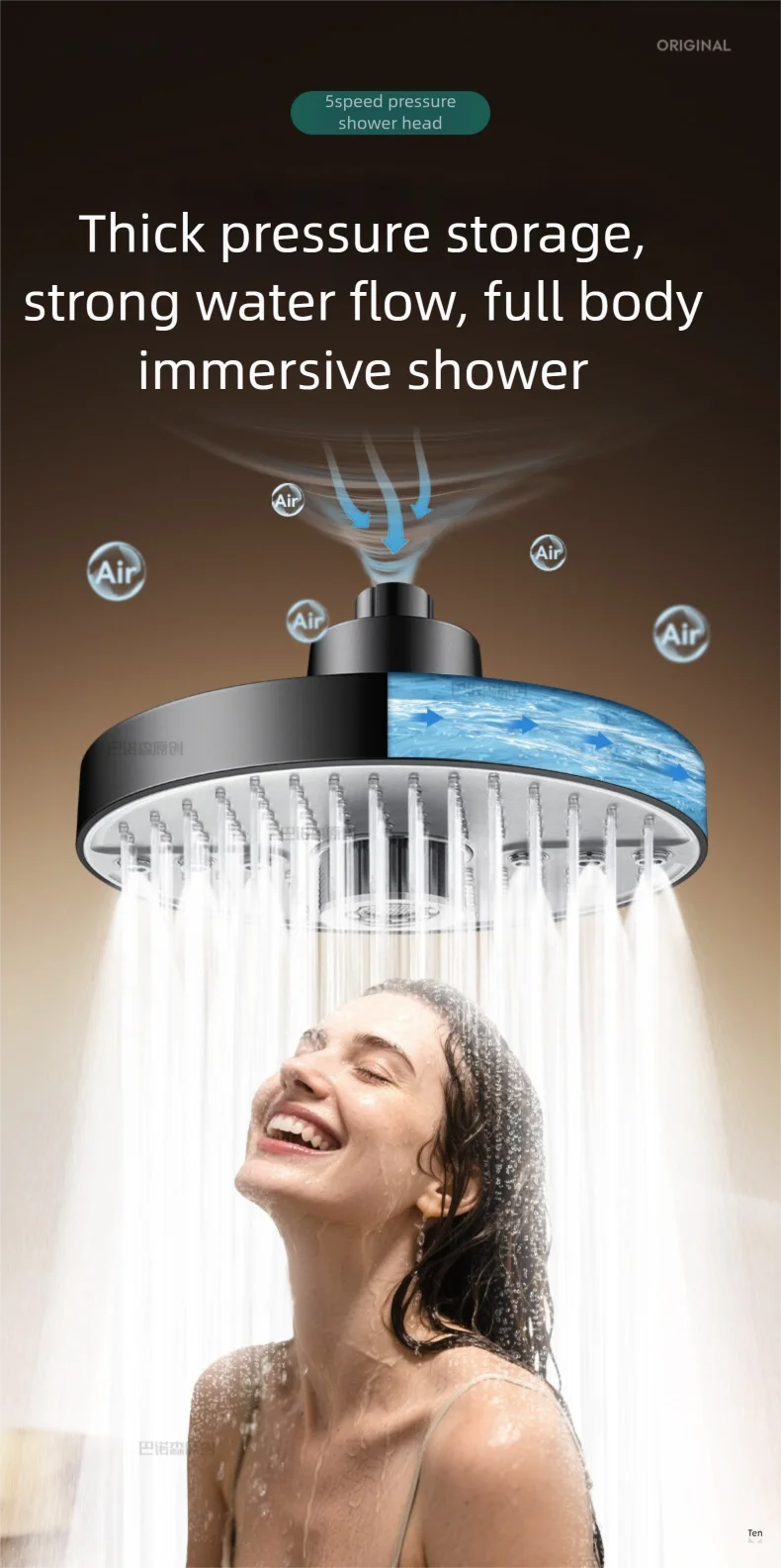 5 Mode Adjustable Rain Shower Head High Pressure Large Flow Ceiling Mounted Spray Portable Shower Nozzle for Home Hotel Bathroom