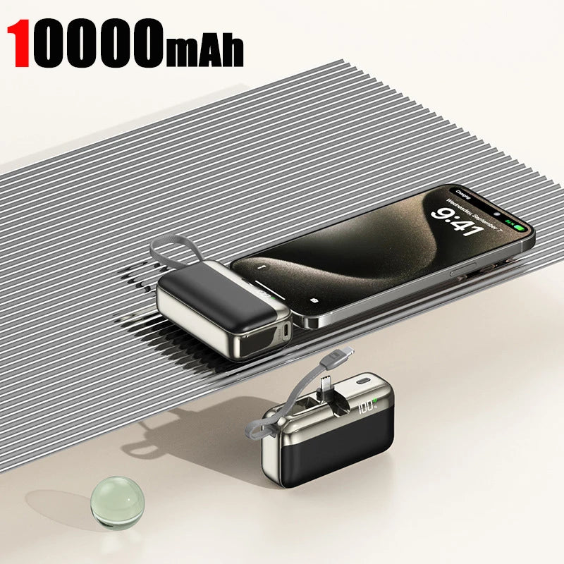 Tidesmit 20000mAh Portable Power Bank with Built-in Fast Charging Cable Black 10000mAh Tidesmit