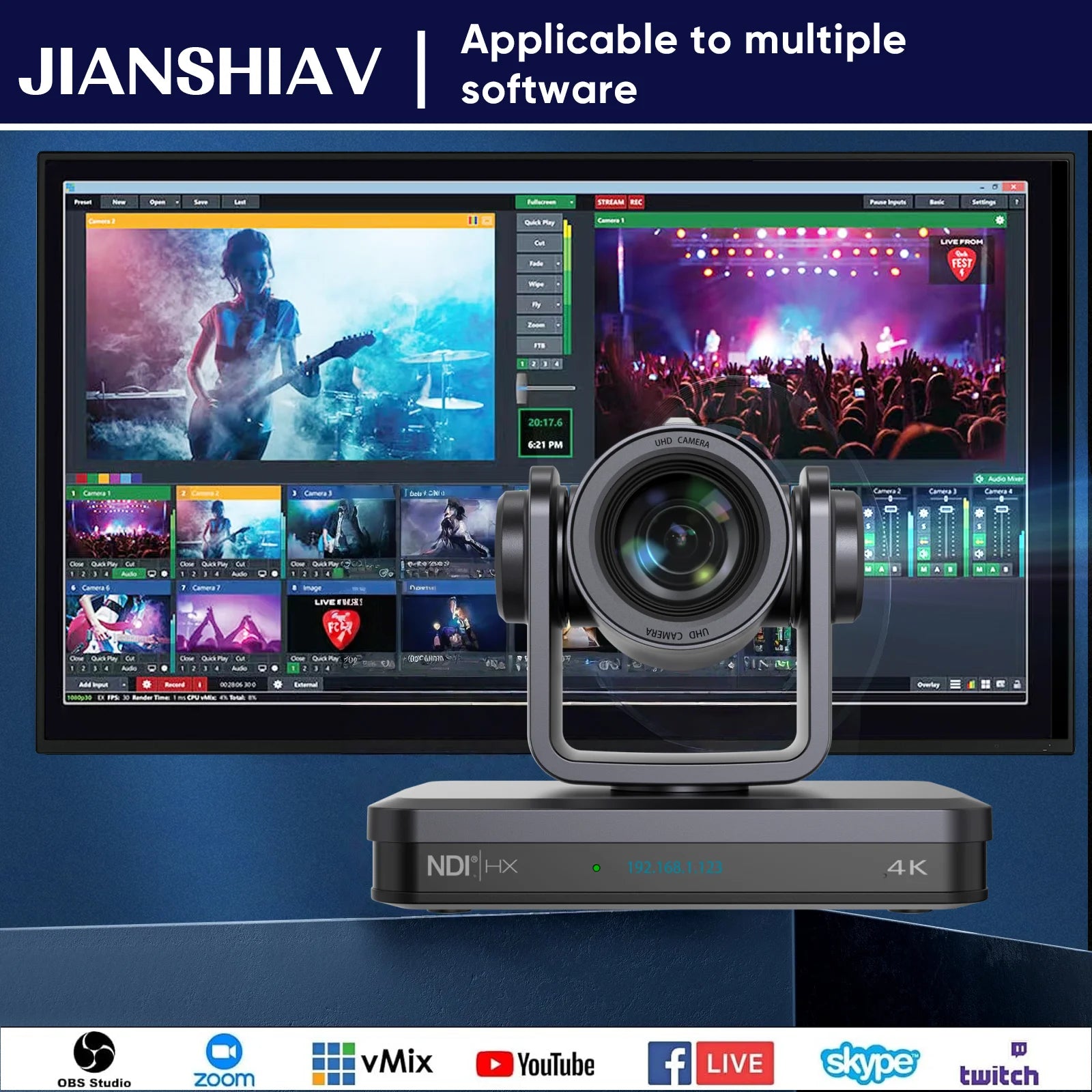 4K 60FPS PTZ Camera NDI 20/30/40X Zoom 1/1.8 CMOS HDMI SDI IP USB Live Streaming Camera POE Supports vMix for Church services