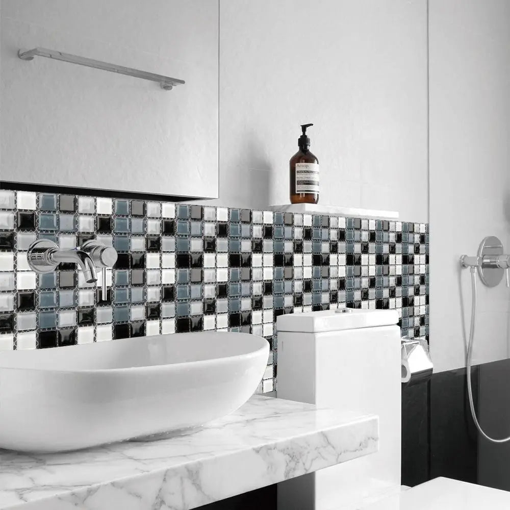 10PCS Decorative Self-adhesive Tile Stickers 3D Effect DIY Mosaic Sticker Removable PVC Wall Decal Kitchen Bathroom Decor