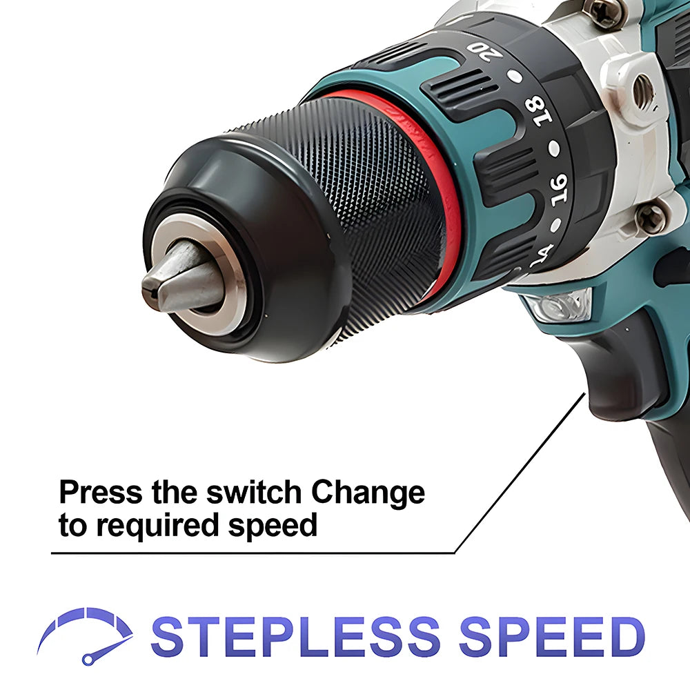 Podofo Brushless Electric Drill Screwdriver Power Tools Metal Chuck Impact Hammer Drill  Cordless Motor Screwdriver Power Tools