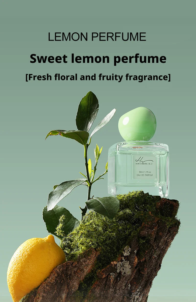 Hope Christine 50ml EDP: Sweet lemon, floral, fruity women's fragrance in a square glass bottle with green round cap.