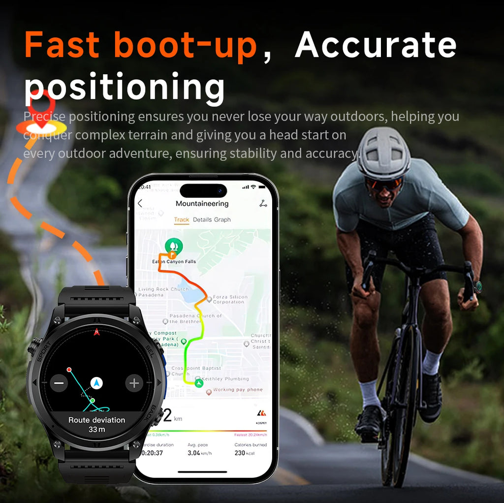 LIGE New Global Hiking Smart Watch 1.46''HD Screen 530mAh Battery GPS Path Track Outdoor Sport Fitness Waterproof Smartwatch Men