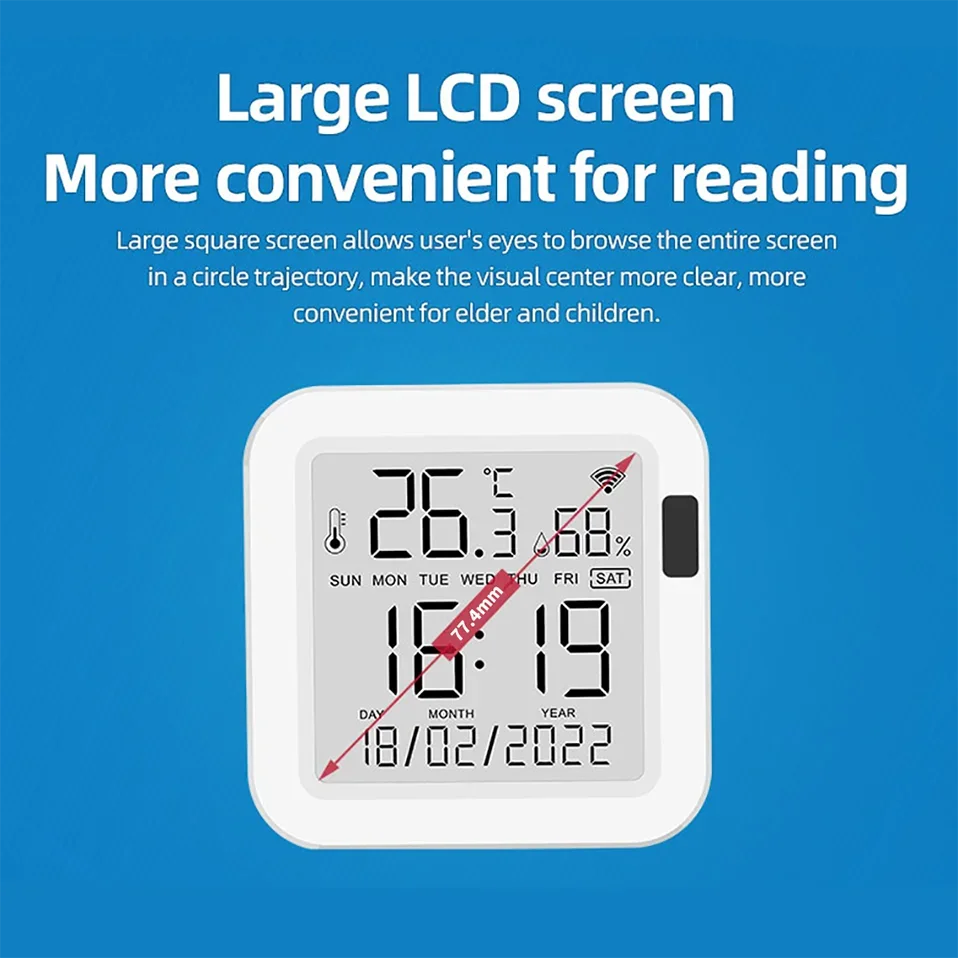 WiFi Temperature Humidity Sensor - Backlit Smart Climate Monitor Tidesmit