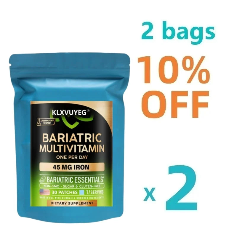 Bariatric Multivitamin - 45 mg Iron Supplements - All-in-One, 21 Essential Vitamins - Gastric Sleeve Support, 30 Patches/bag