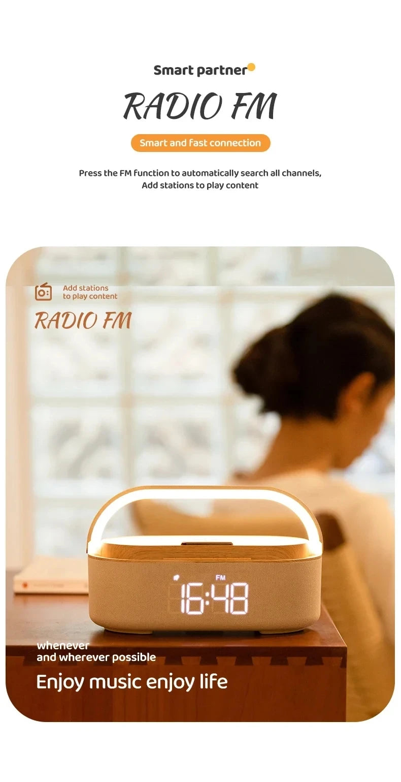 Portable Bluetooth Speaker Wireless Charging FM Radio Alarm Clock Sound Box Music Caixa De Som Charger Lamp Night Light Bocina