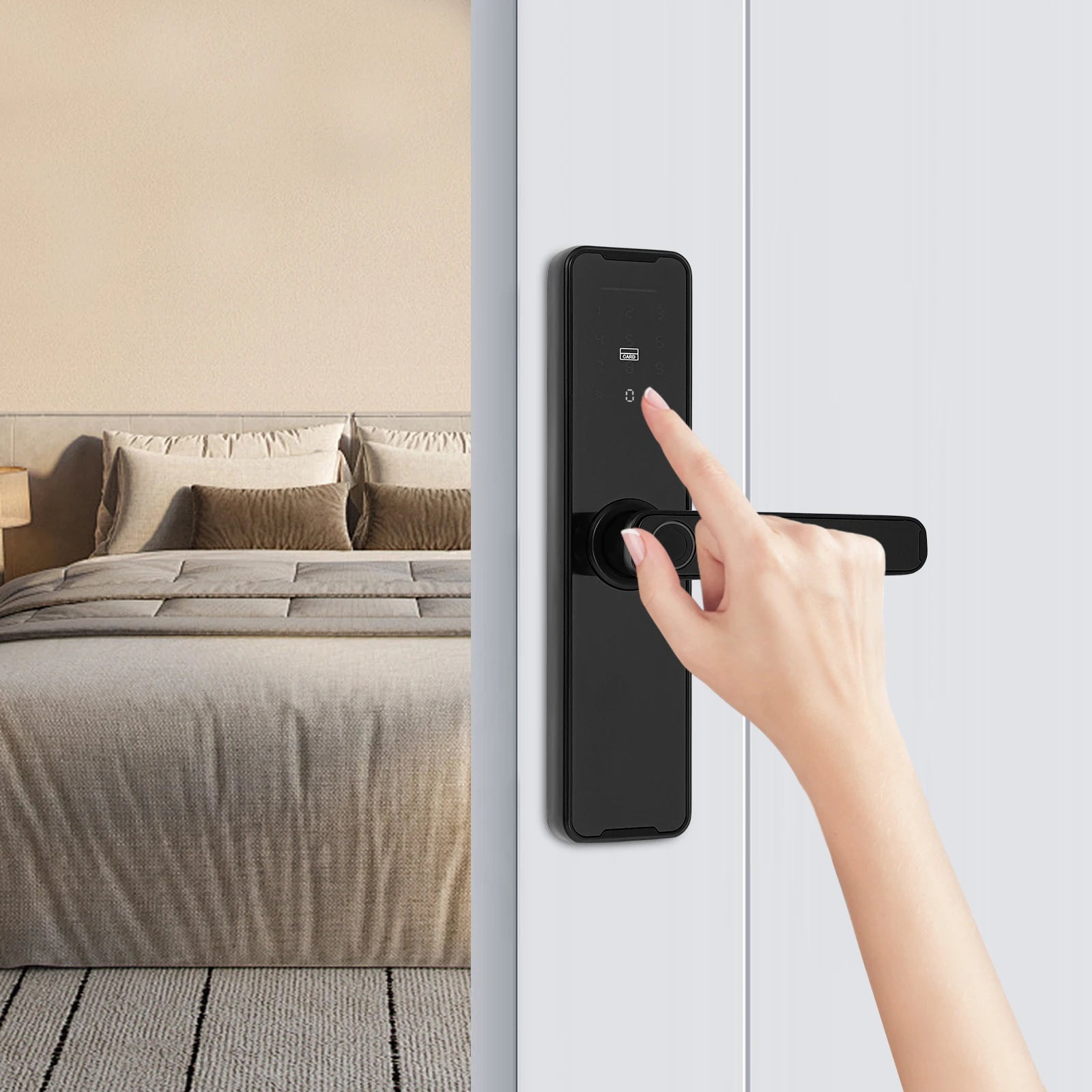 Smart Door Lock Fingerprint Password WiFi TUYA APP Electronic Keypad Lock with 180° Rotatable Handle 50 Fingerprints 100 Passwords Capacity Aluminum Alloy for Home Hotel Office Indoor Outdoor