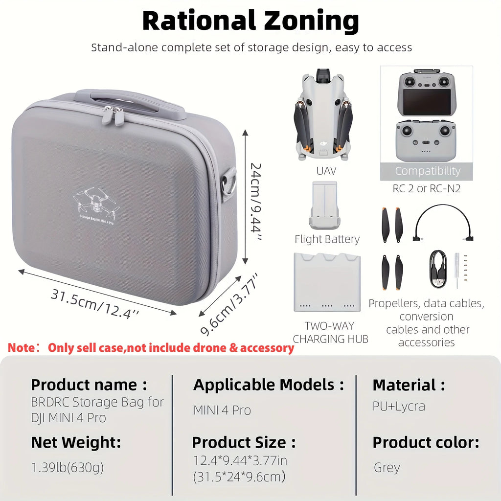 DJI Mini 4 Pro Carrying Case: Waterproof PU Storage Bag in Grey Tidesmit