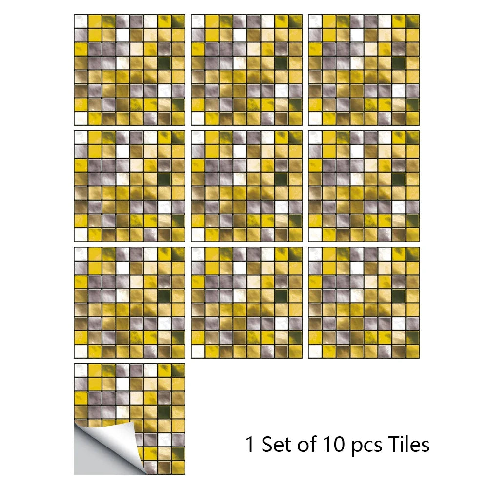 10pcs Purple Mosaic Hard Tiles Sticker Flat Printed in 2d Transfers Cover for Kitchen Bathroom Wallpaper Peel & Stick Wall Decal
