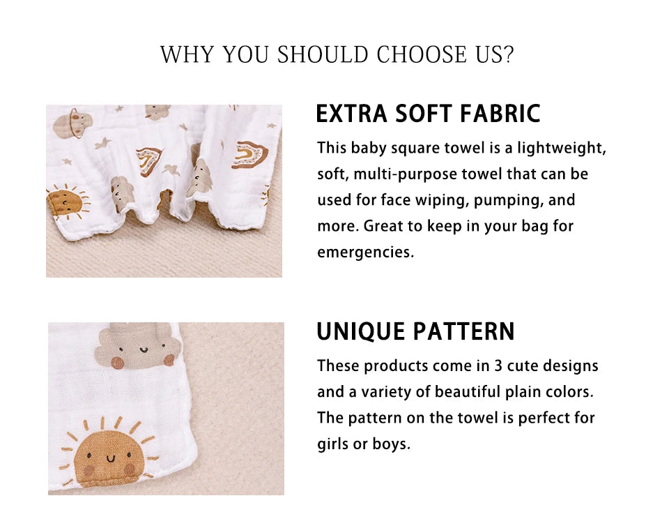HappyFlute New 30*30CM Cute Animals Print 5PCS Set Bamboo Cotton Hanging Design Baby For Home Or Travel Use Baby Square Towel