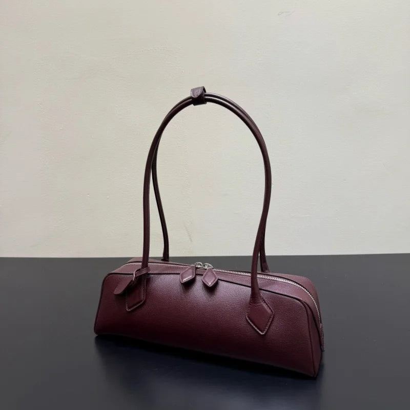 Ladies' luxurious high-quality genuine leather all steel hardware double-sided pull tab sausage handbag
