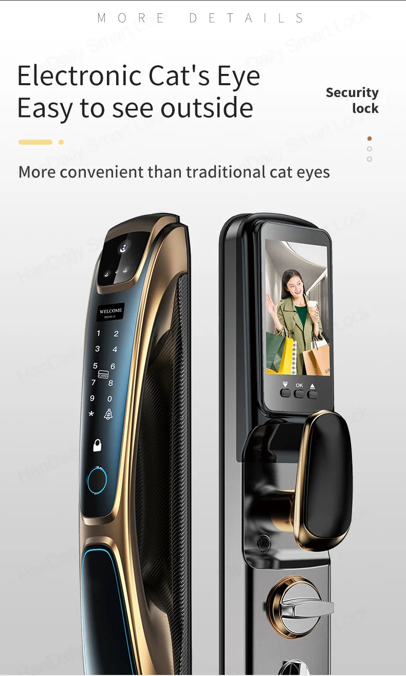 Automatic Fingerprint Electronic Digital Tuya 3D Face Recognition Door Lock Smart Cards Keys Video Camera Lock For Home