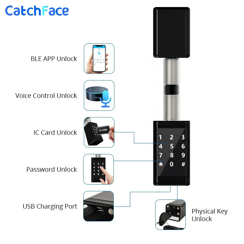 Rechargeable Smart Europe Cylinder Password RFID Card Key Digital Electric Ttlock APP Smart Door Lock Cylinder