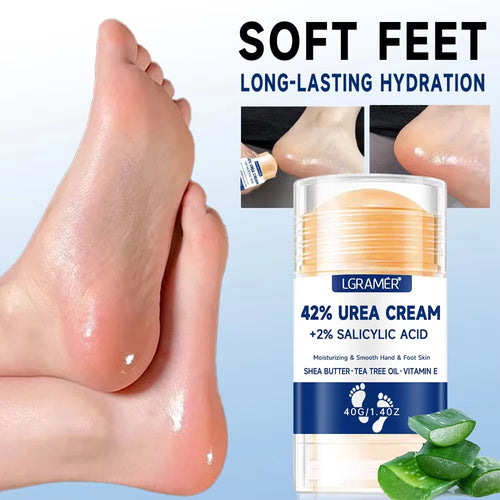 LGRAMER 42% urea foot cream jar, cream on a foot heel