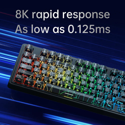 AJAZZ AK980 HE mechanical keyboard with black spiderweb keycaps, RGB lighting, and 8K rapid response magnetic switches.