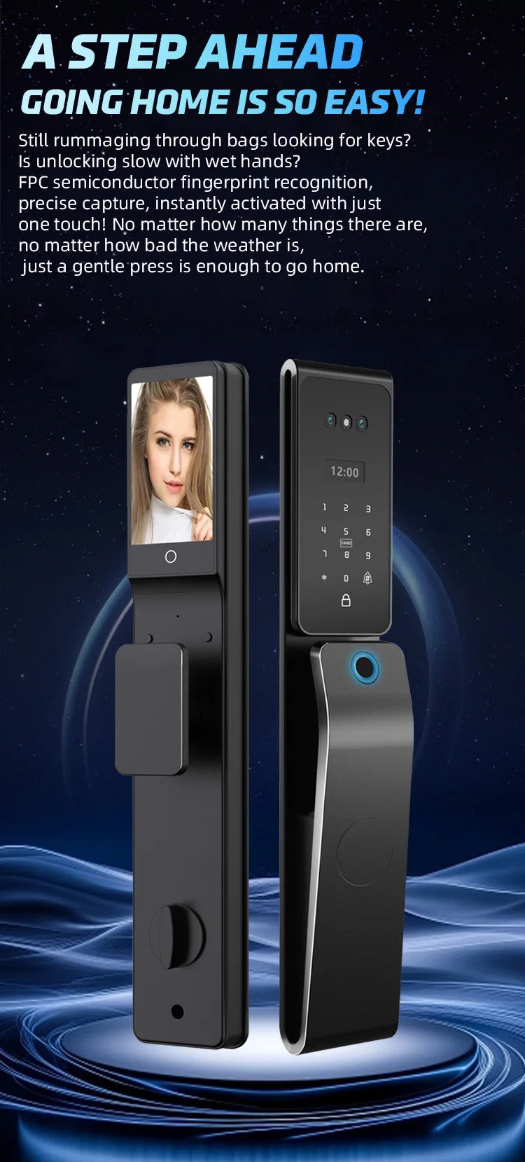 Tuya App Smart Lock with HD Camera Monitoring Face Recognition Multi-language Voice Multi-function Security Door Lock for Home