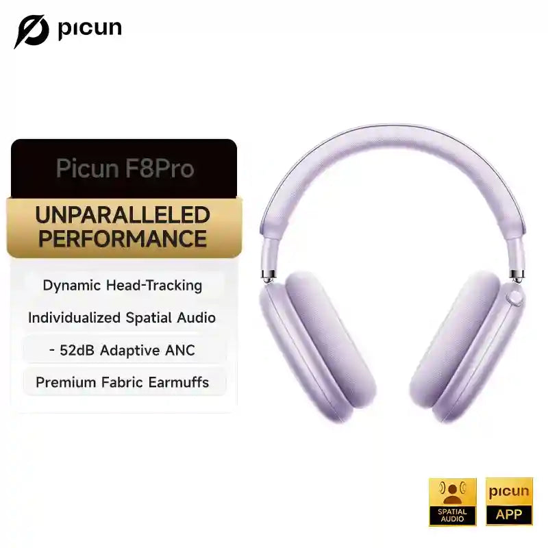 Wireless Noise Cancelling Headphones - Over-Ear 3D Spatial Audio F8 Purple Tidesmit