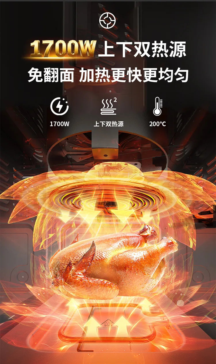 Household 0‑Coating Stainless Steel Air Fryer Dual‑Heat‑Source Visible Large Capacity Oil‑Free Electric Cooking Fryer