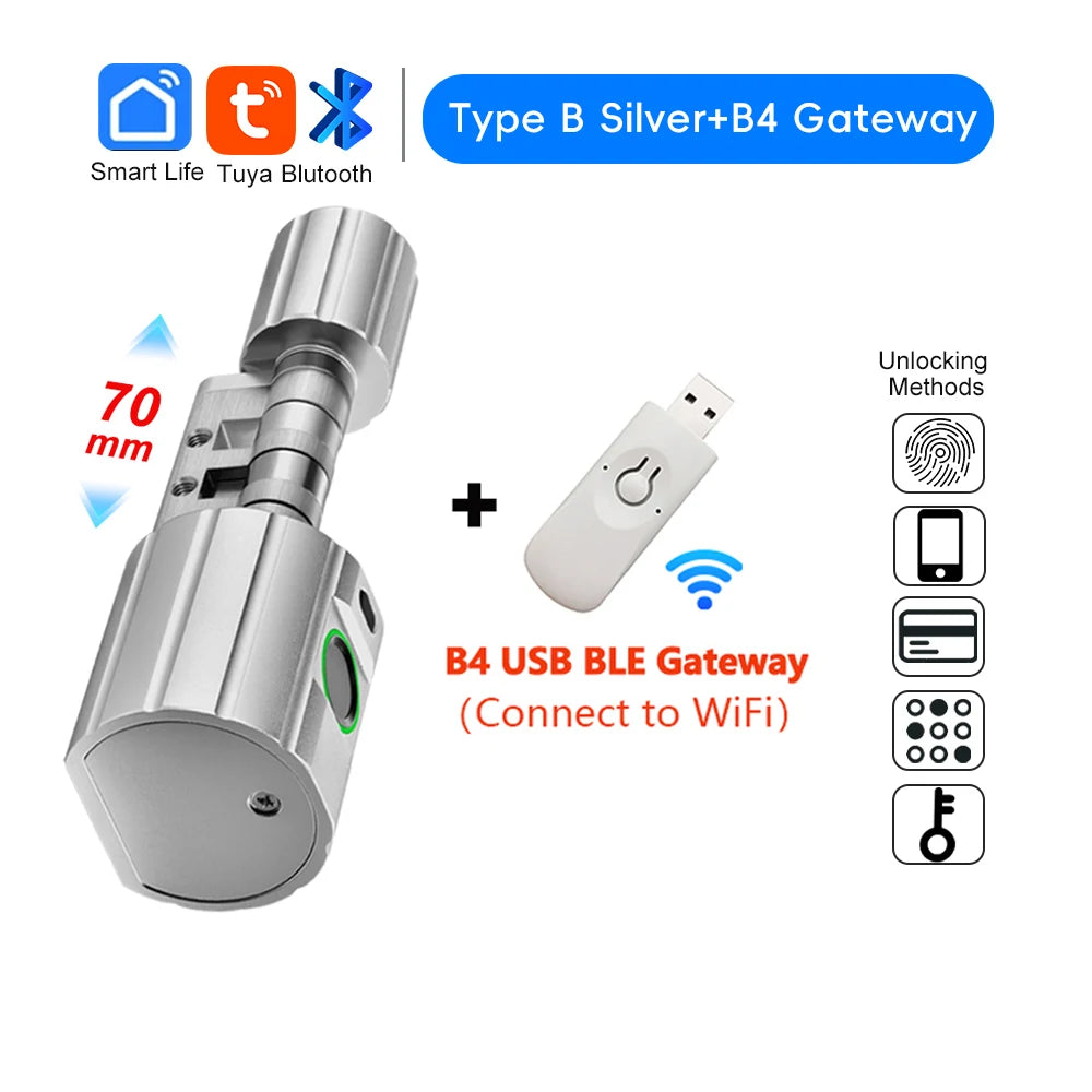 RAYKUBE L12 Tuya BLE Fingerprint Cylinder Electric Digital Door Lock With Waterproof Silicone Cover Password/Key/Tuya APP Unlock