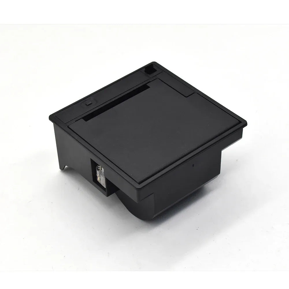 Black embedded thermal label printer module with top cover and front slot