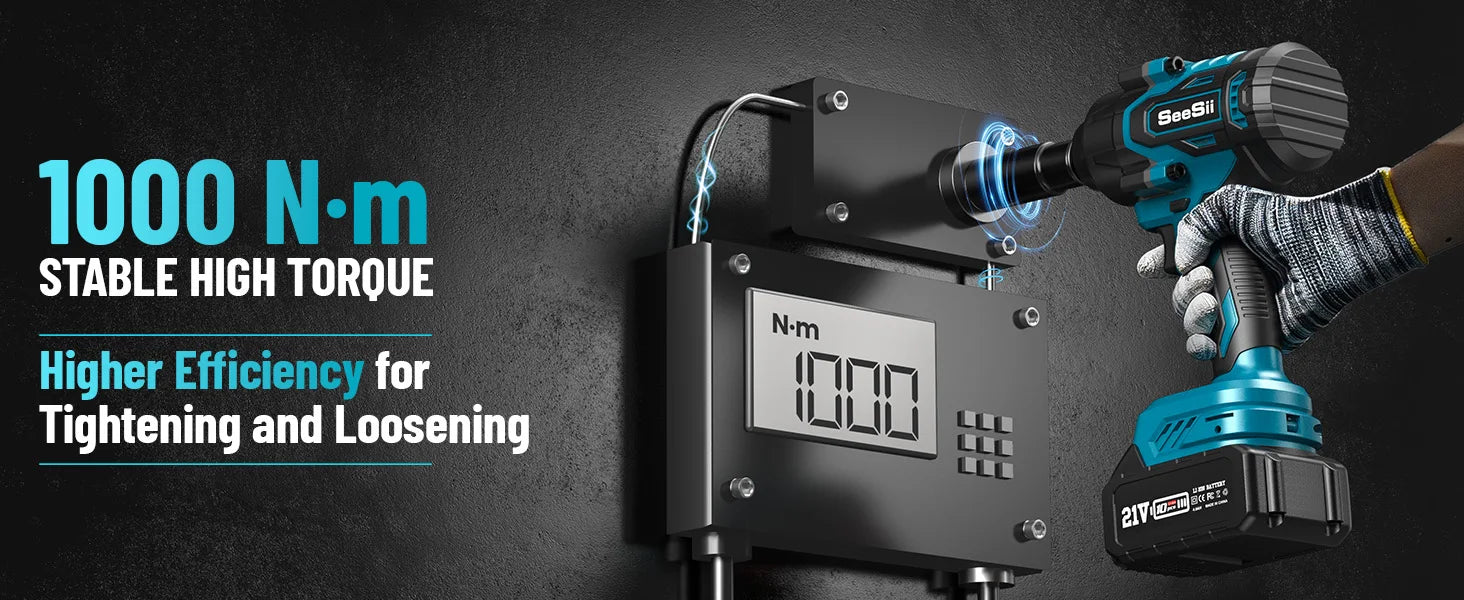 SeeSii 900Nm 1000Nm 1300Nm Cordless Impact Wrench Brushless Electric Impact Gun Kit Battery Powered Tool For Car Tire Repair with 2*4.0Ah Batteries Case LED Light For Makita