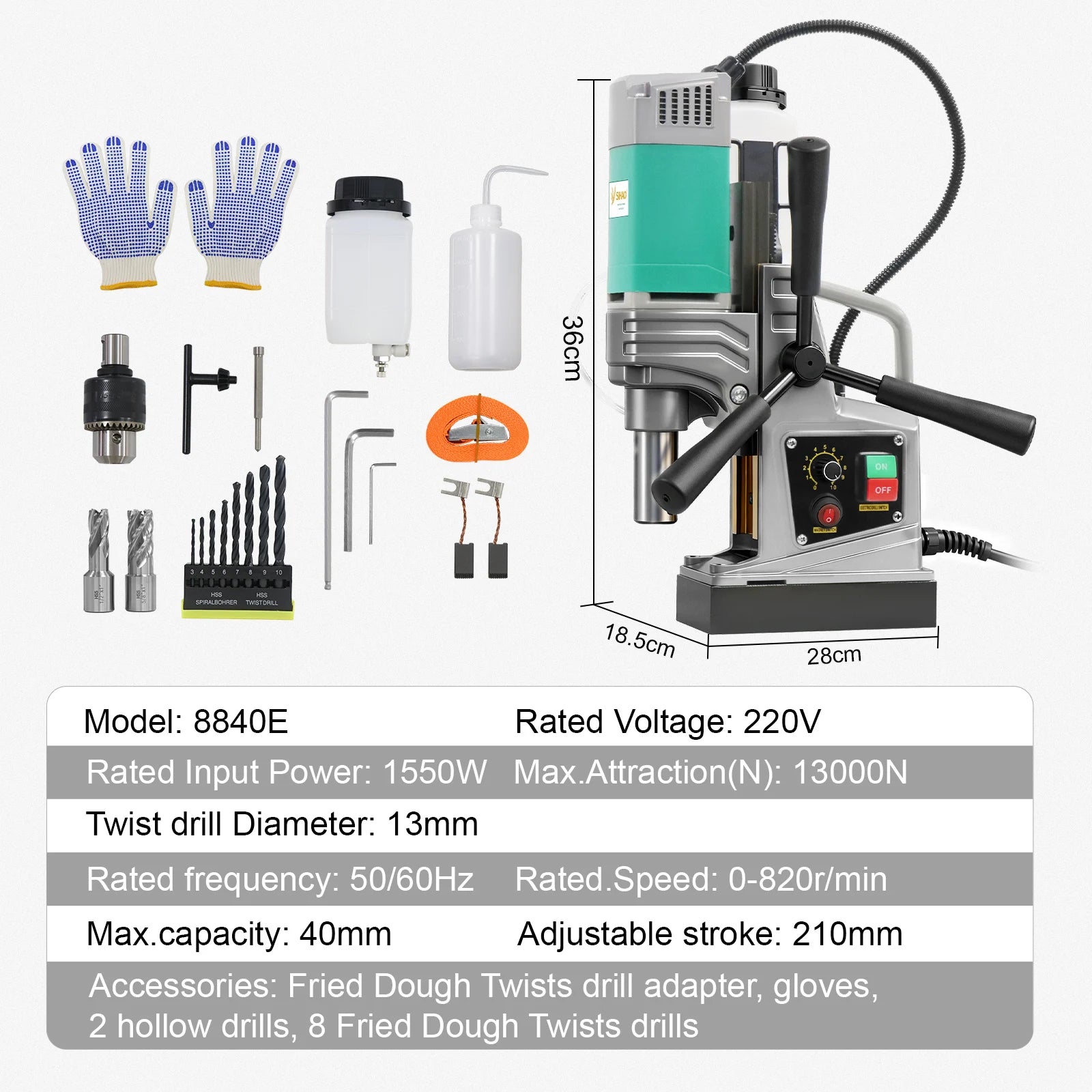 SIHAO Electric Magnetic Drill Machine 1450W/1550W 1.57/2" Max Drill Diameter 750 820 RPM Industrial Boring Tool
