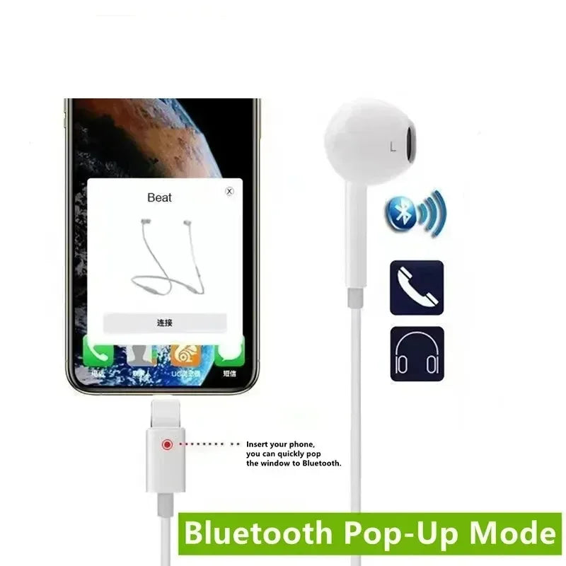 Original Headphones For Apple iPhone 16 15 14 13 11 12 Pro Max Plus In-ear Lightning 3.5MM Wired Bluetooth Earphones Accessories Tidesmit