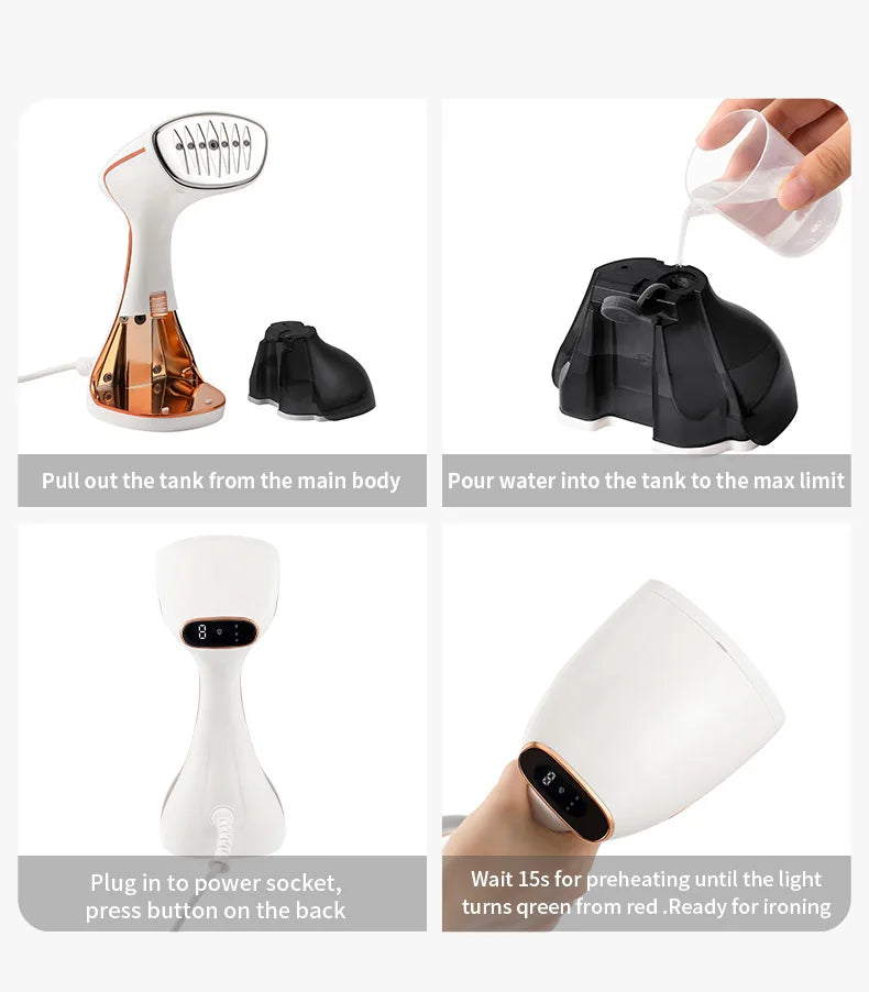 Tidesmit 1800W handheld garment steamer with touch screen display and 320ml tank for fast 15-second fabric ironing