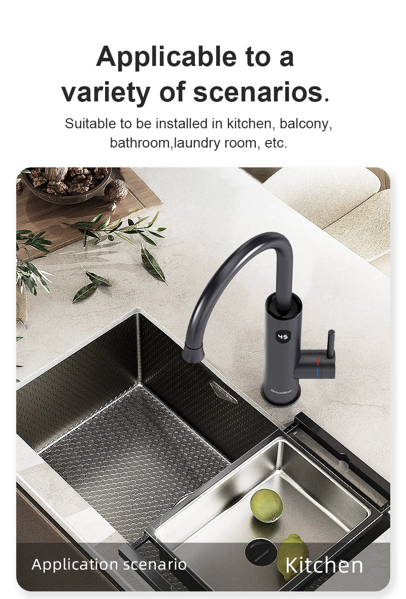 Briwellna Instant Hot Water Heating Faucet 220V Electric Faucet With Universal Adapter Nozzle Stainless Steel Heating Faucet