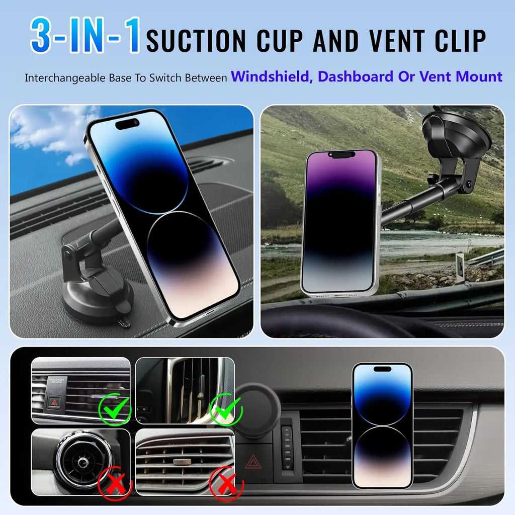 Magnetic Wireless Car Charger for iPhone 16-13 - Fast Qi Charging Tidesmit