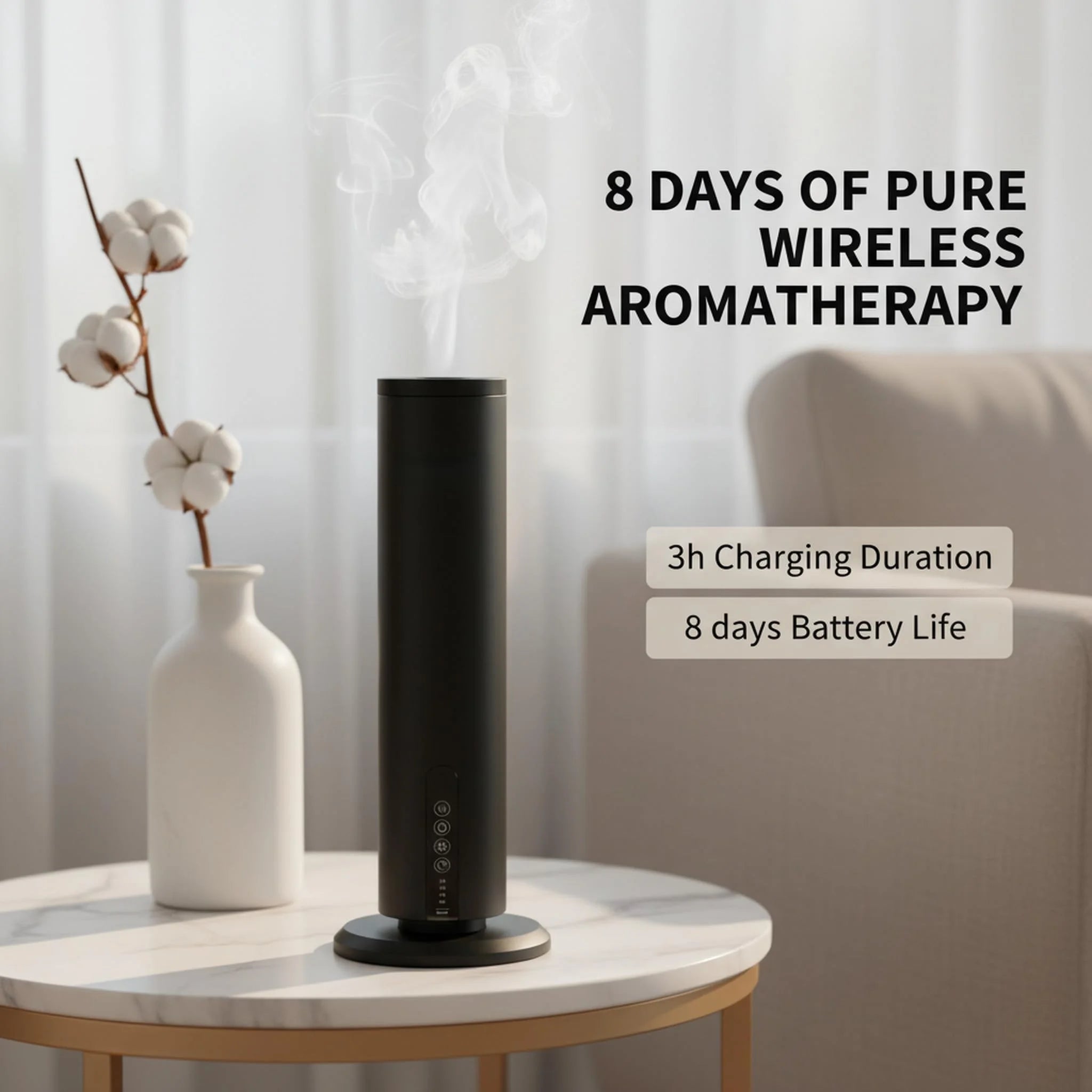 Waterless Essential Oil Diffuser  Wireless Rechargeable Bluetooth Control – Cold Air Aromatherapy Scent Machine for Large Rooms