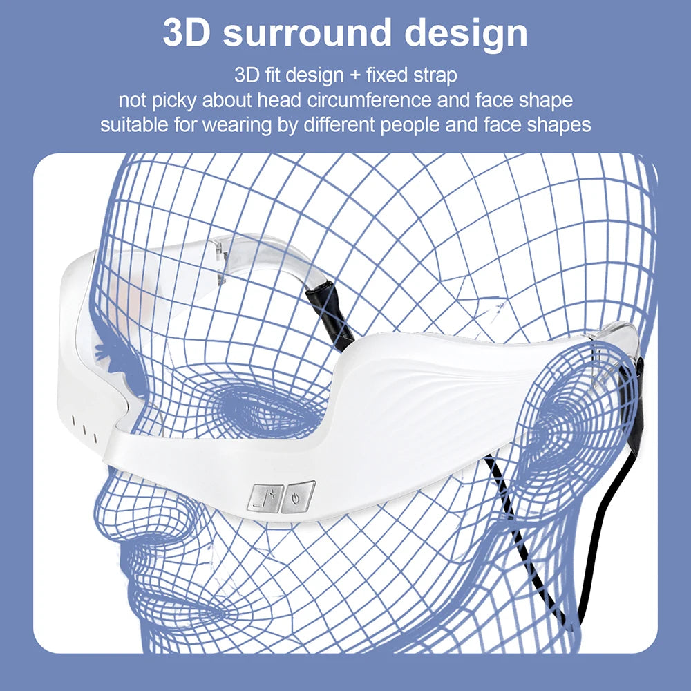 White electric red light eye massager with 3D surround design on a wireframe face model for anti-wrinkle fatigue relief.