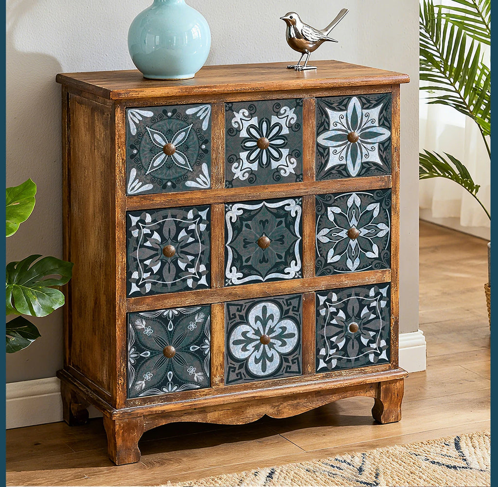 Neutral Boho Floral Tile Stickers Self Adhesive Glossy PVC Waterproof Decals Kitchen Bath Cabinet Backsplash Wall Home Deco