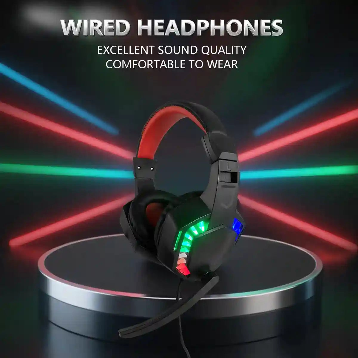 Wired Gaming Headset with RGB Audio - Black and Red Over-Ear Design Tidesmit