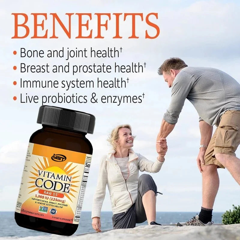 Vitamin D 5000 Iu Capsules, Containing Chlorella Vulgaris, Fruits, Vegetables, And Probiotics, Promote Bone And Immune