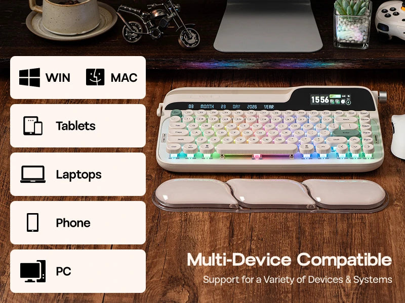 EPOMAKER Glyph 75% ANSI US Layout Wired/2.4Ghz/BT Wireless Typewriter Retro Mechanical Keyboard with TFT Screen & Rotary Knob