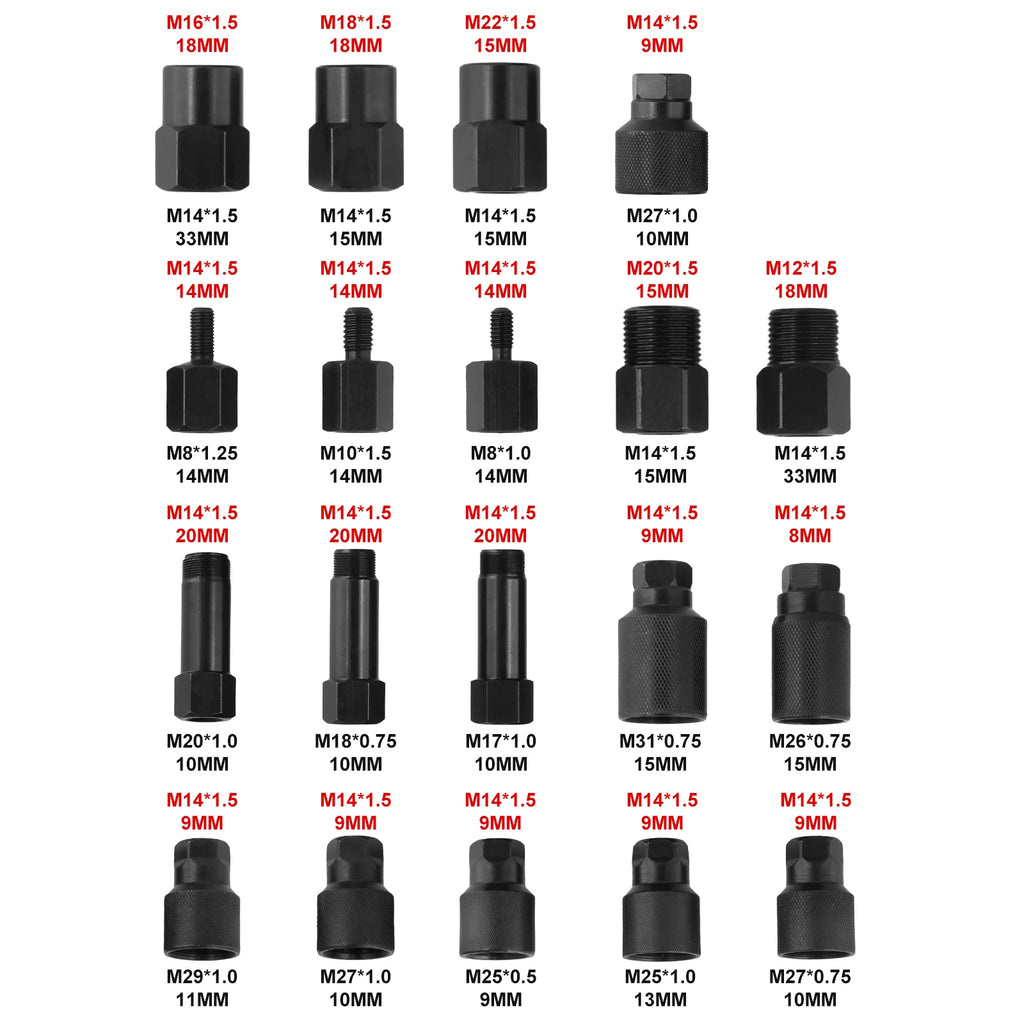 Podofo 24pcs Pneumatic Diesel Injector Puller Tool Professional Air Vibration Injector Removal Extractor Tool for Removing Stuck Fuel Injectors in Diesel Engines with 19Pcs Adapters&Box