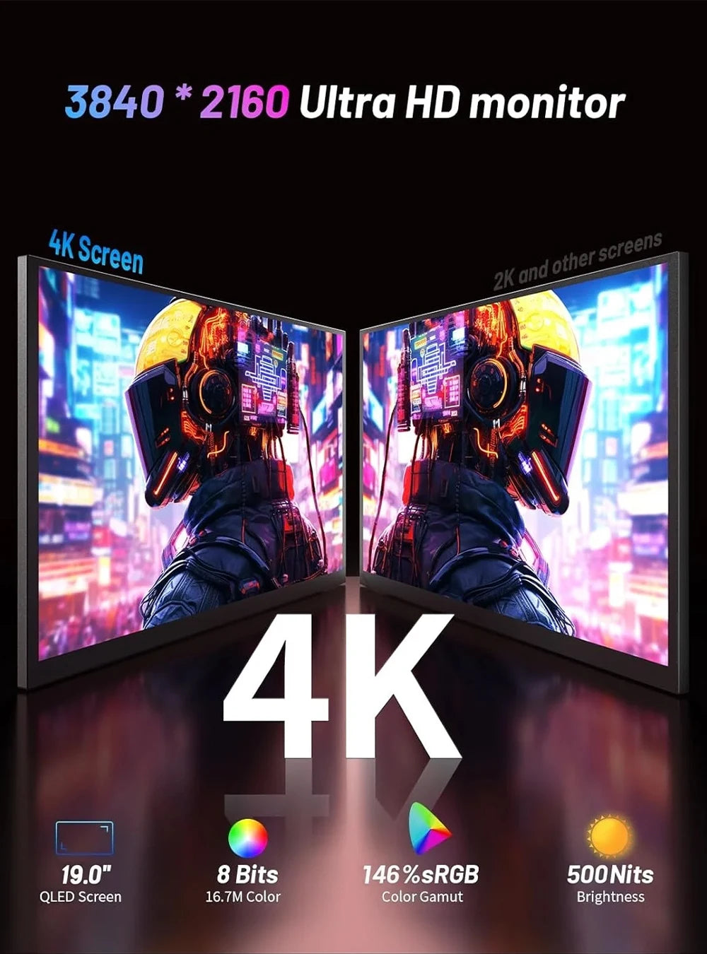 UPERFECT UColor Apex 19 144Hz UHD 4K Portable Monitor QLED Screen For Gaming Travel Laptop Phone Game Console Steam Deck PS5 PC