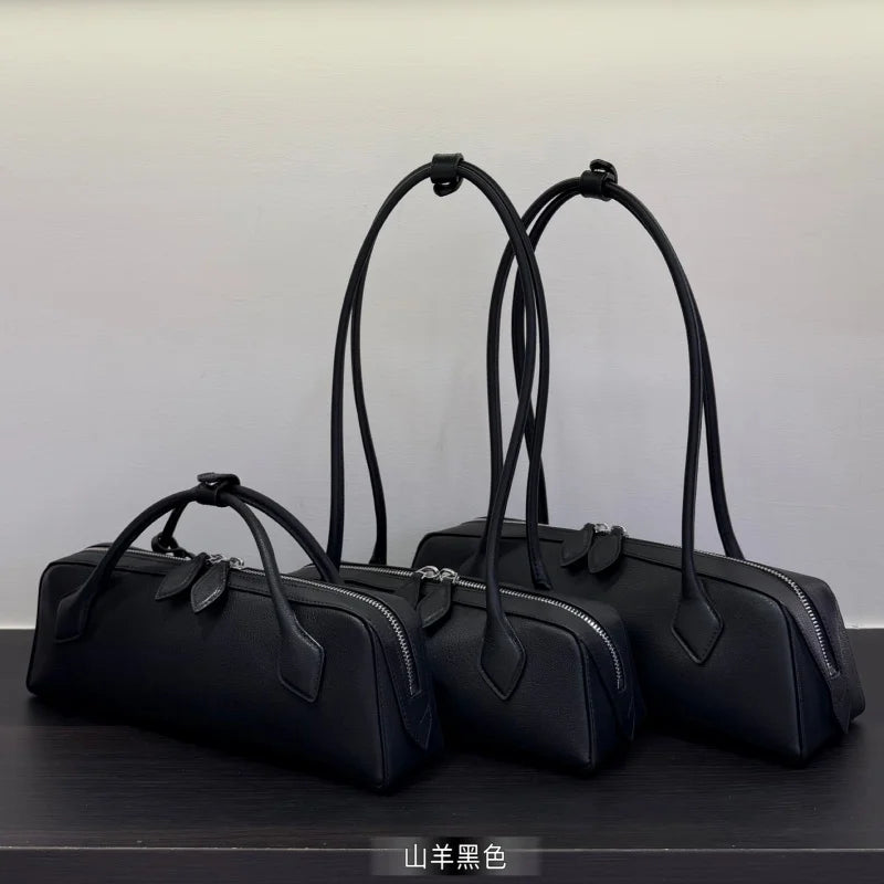 2026 high-quality genuine leather sausage bag, high-end customized high silk gloss leather handbag, women's shoulder bag