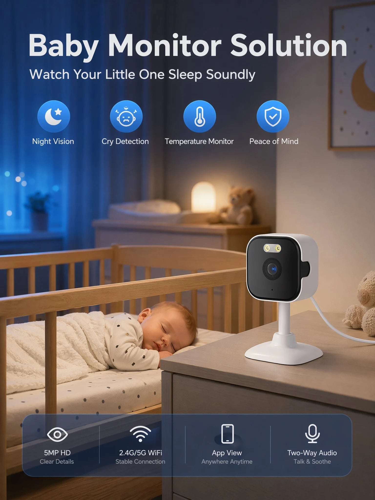 OKAM PRO APP Home Camera HD 5MP Mini WiFi Indoor Camera with Human Detection 5X ZOOM Baby Monitor 24/7 Video Record CCTV