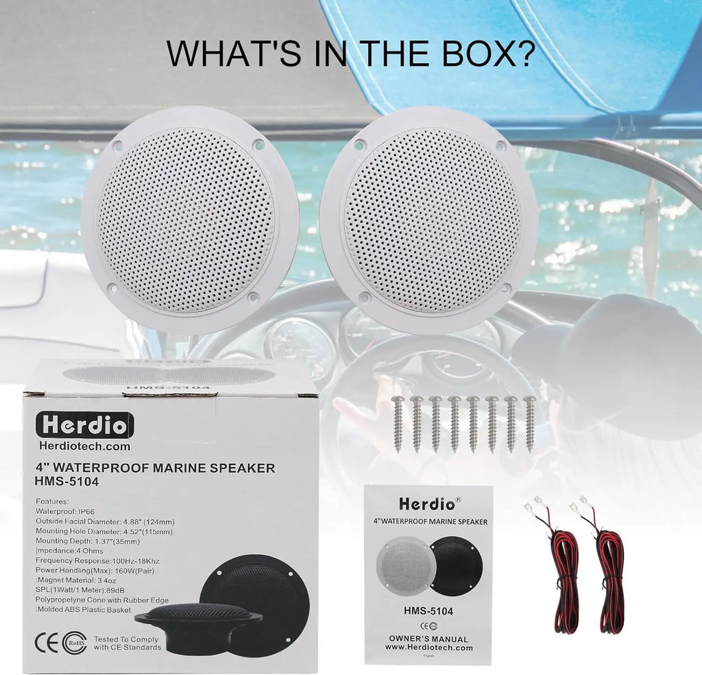 Herdio 4 Inch Ceiling Speaker 160W Waterproof Surround Sound for Kitchen Bathroom Yacht Outdoor Theater Home In-Wall 2-Pack