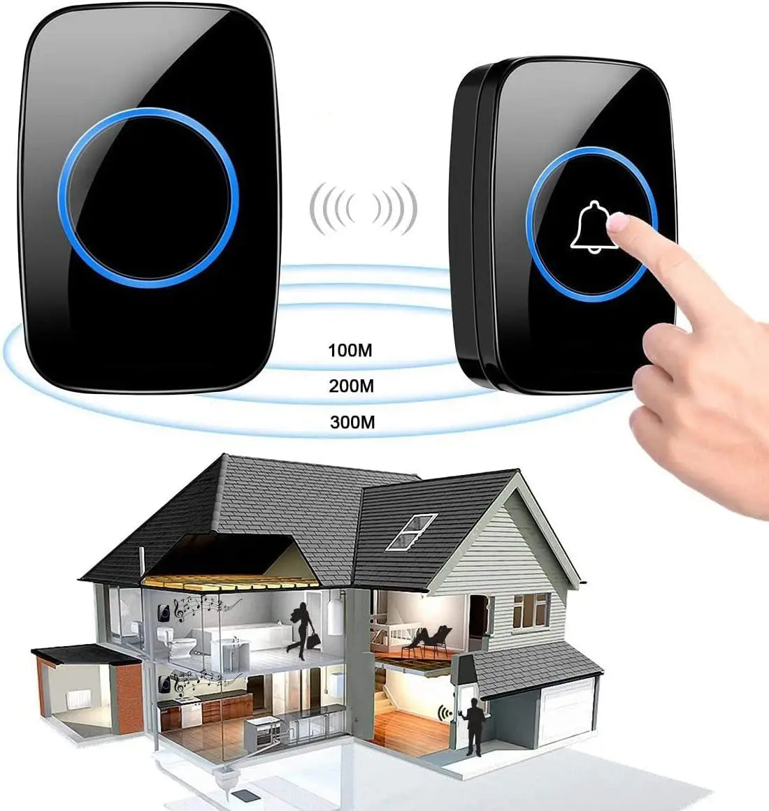 Wireless Doorbell EU/US Plug 300M Remote Control Waterproof 433 Frequency Through The Wall Signal Alarm Ambulance Smart Doorbell
