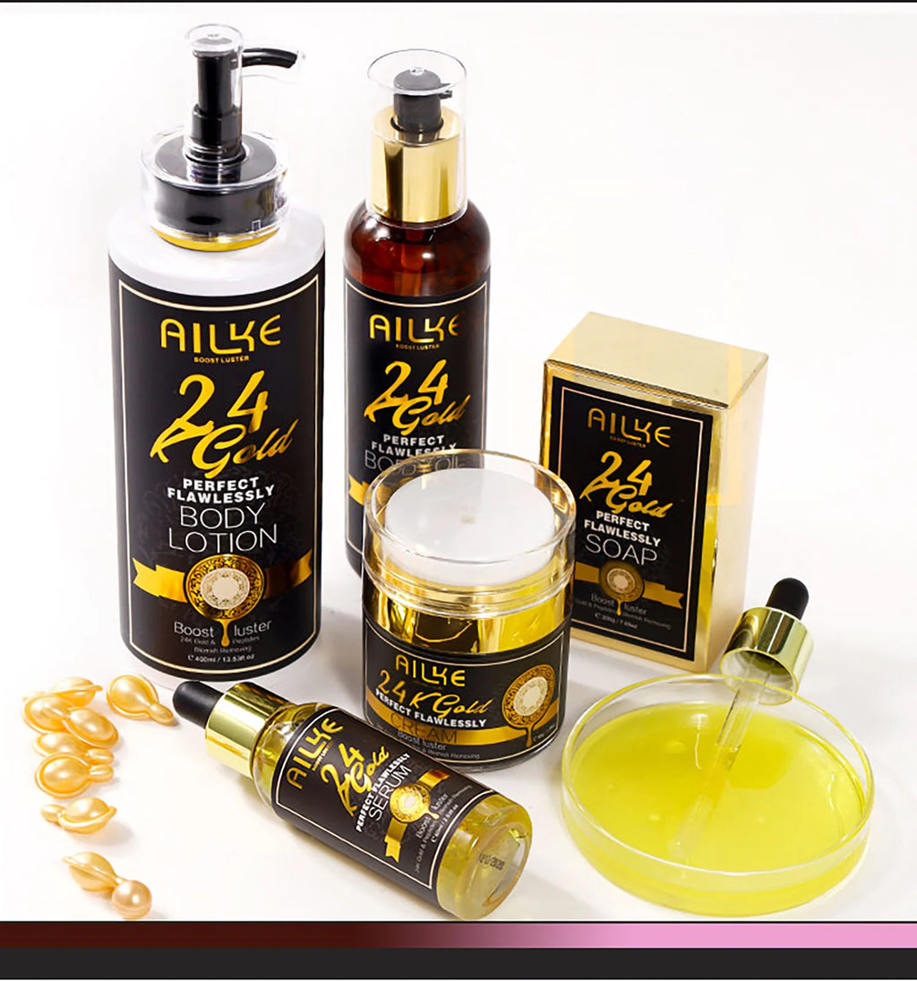 AILKE 24K Glod Flawlessly Skin Care Set, Whitening, Reduce Dark Spots, Pigmentation, Wrinkles, Moisturize, For All Skin Types