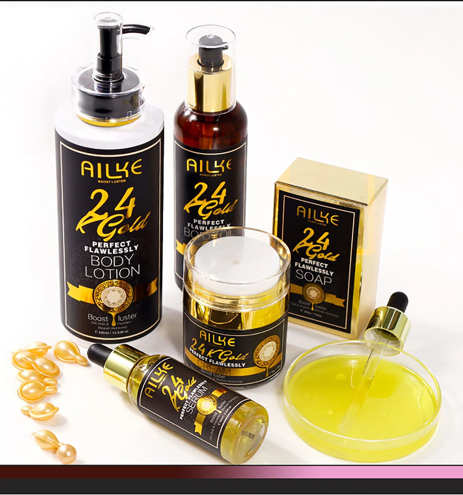 AILKE 24K Glod Flawlessly Skin Care Set, Whitening, Reduce Dark Spots, Pigmentation, Wrinkles, Moisturize, For All Skin Types