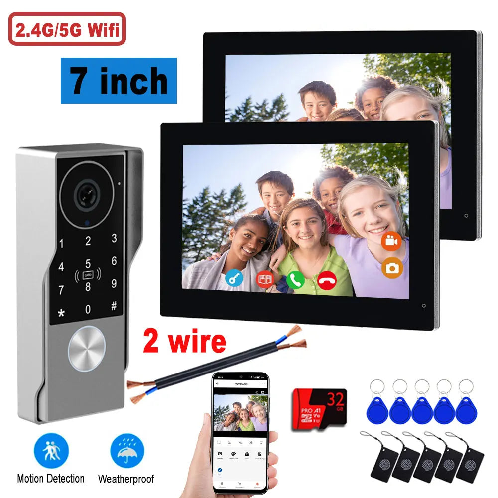 7inch Visiophone 2 Wire Video Porter Doorbell Camera WiFi Intercom System Wireless Video Ringtone Doorphone Tuya Password Unlock